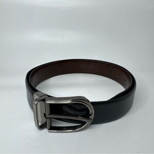 ZODIAC REV BLACK/BROWN ITALIAN LEATHER DRESS BELT 36"